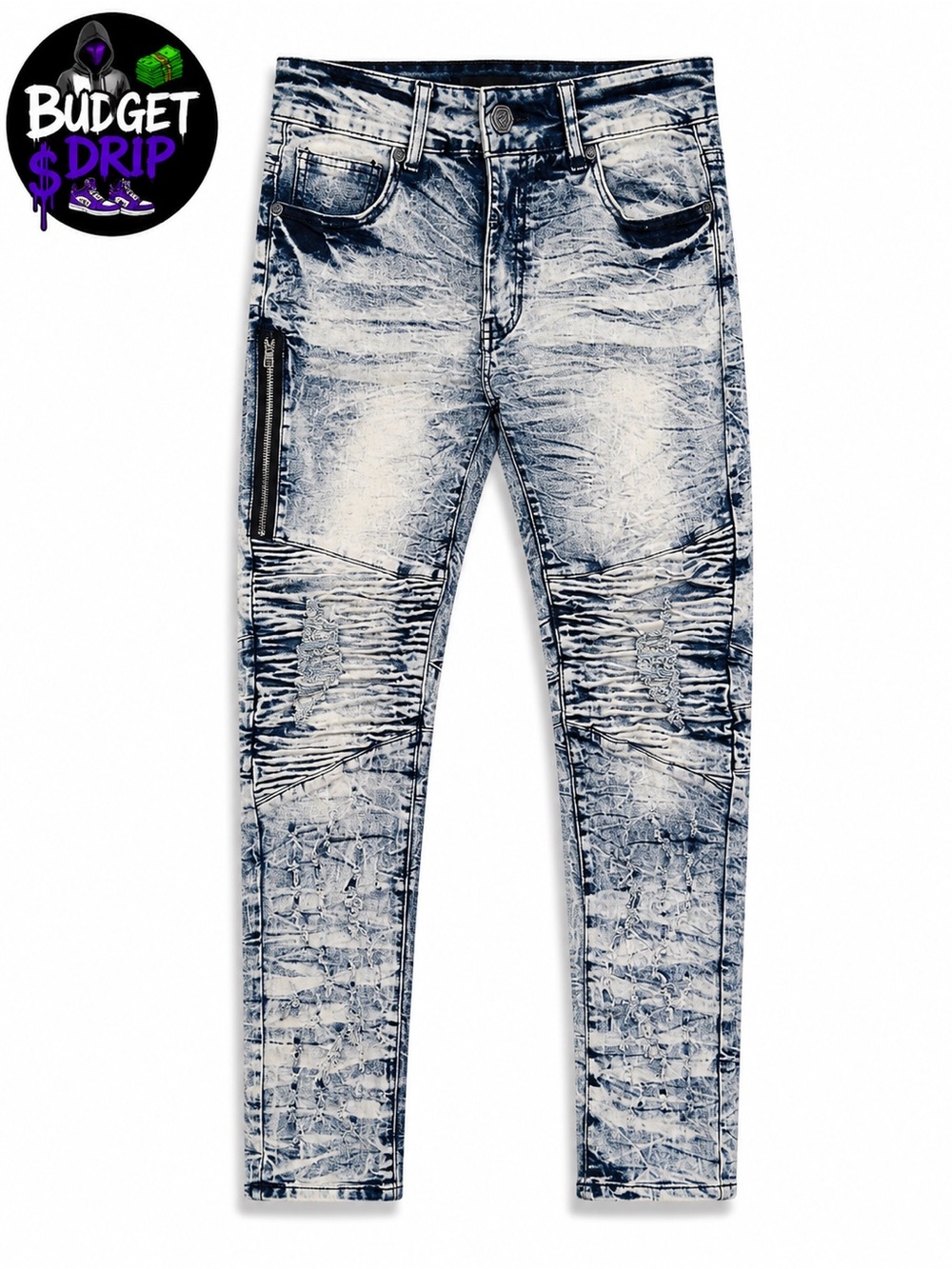 Slim Skinny Acid-Wash Jeans in White/Blue